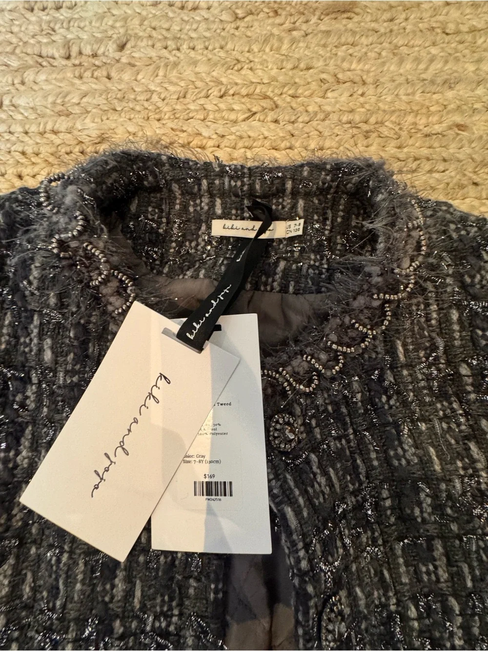 Kiki and Jojo Charcoal Textured Tweed Cropped Jacket